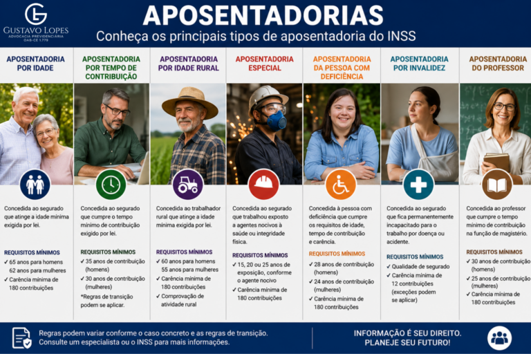 Imagem ilustrando todos os tipos de aposentadoria.